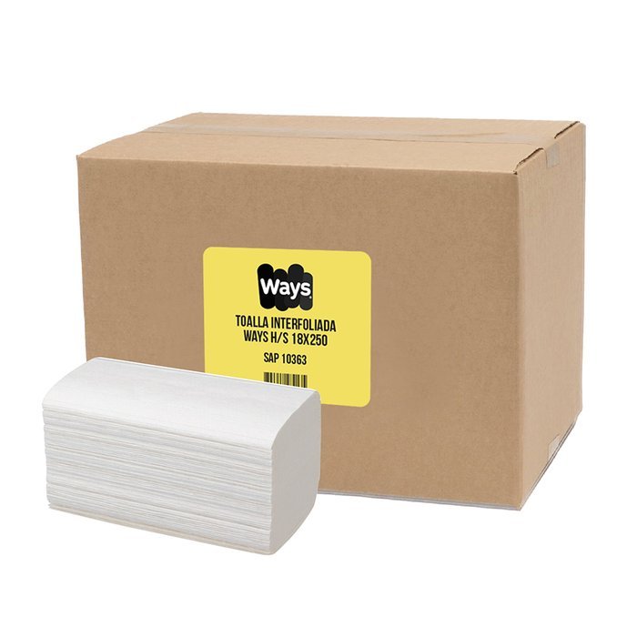 Toalla Interfoliada Ways Blanca Hoja Simple 250 Hojas (18 paquetes)